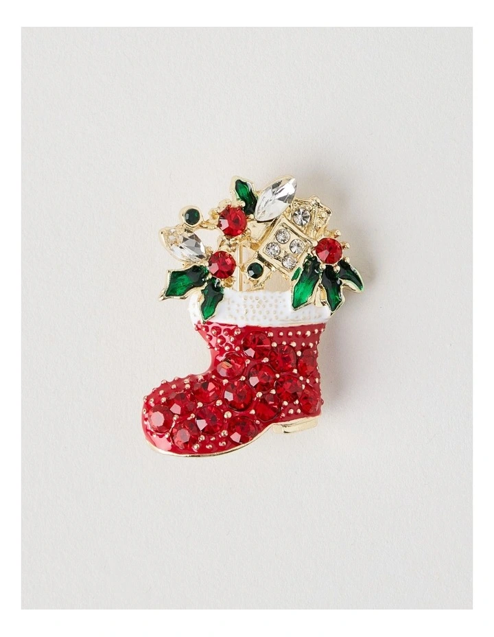 Novelty Christmas Stocking Brooch in Red image 1