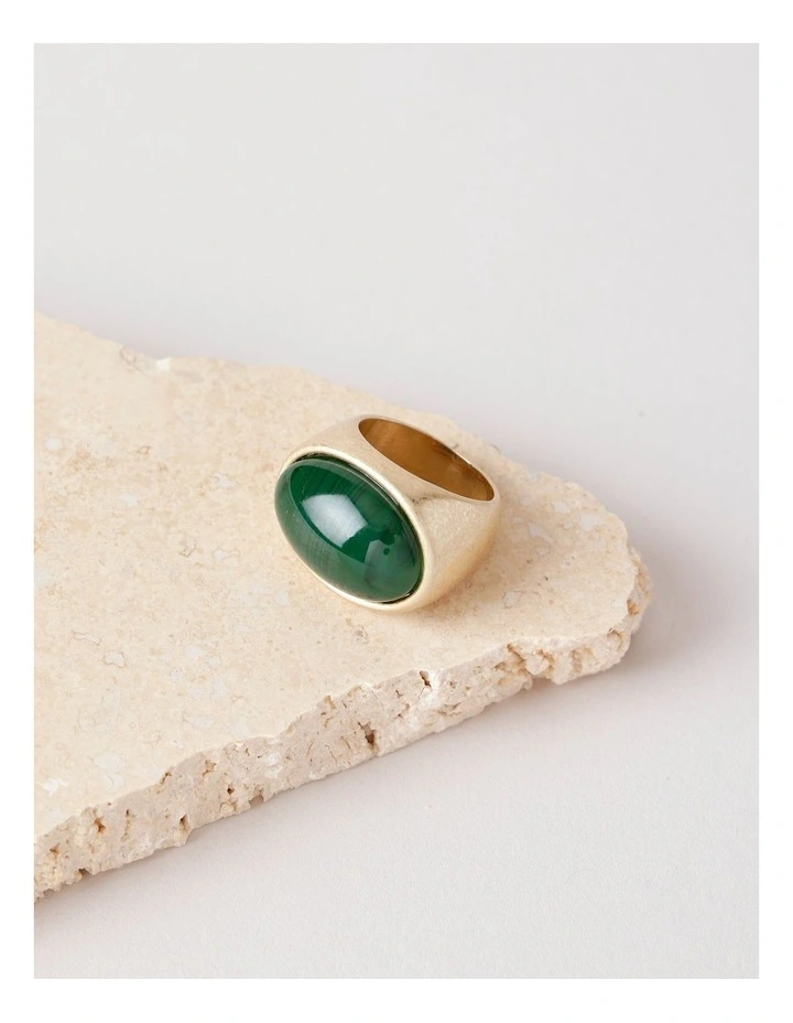 Gold and Jade Stone Ring in Gold image 2