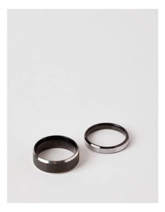 Dual Tone 2PK Ring Set in Black/Silver