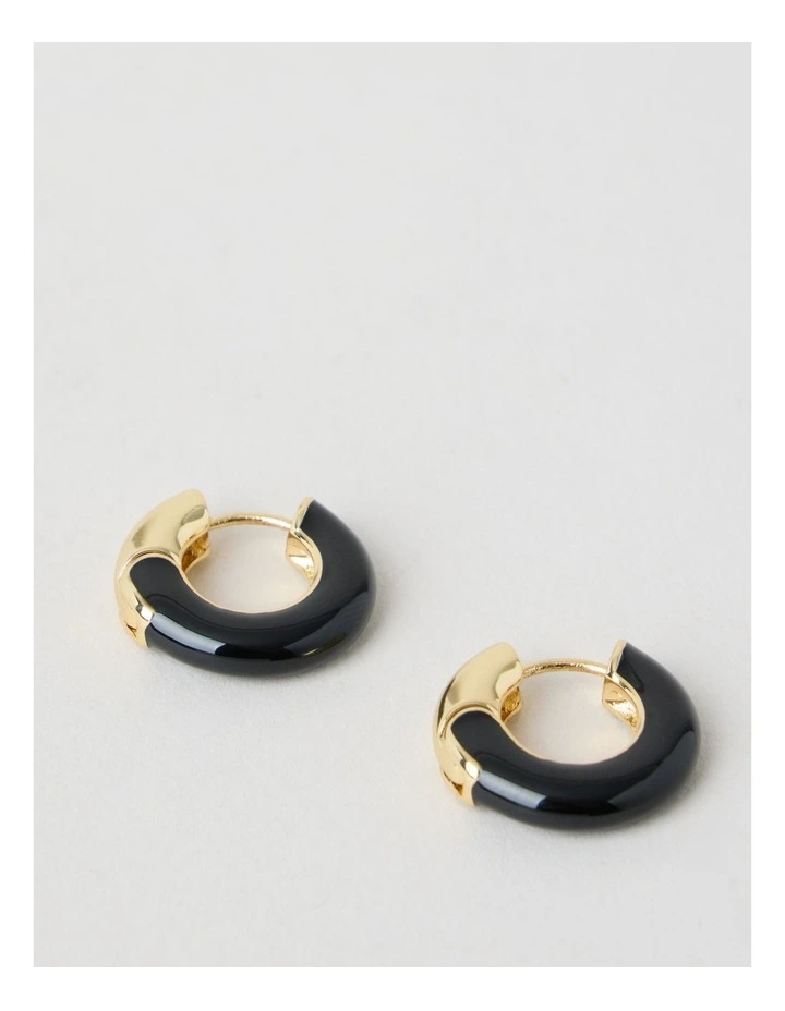 Enamel Hoop Earrings in Black and Gold image 1