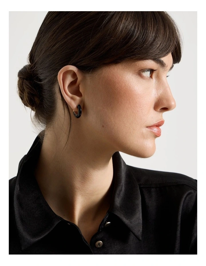 Enamel Hoop Earrings in Black and Gold image 2