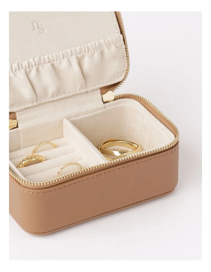Small Zip Around Jewellery Box in Biscuit image 4