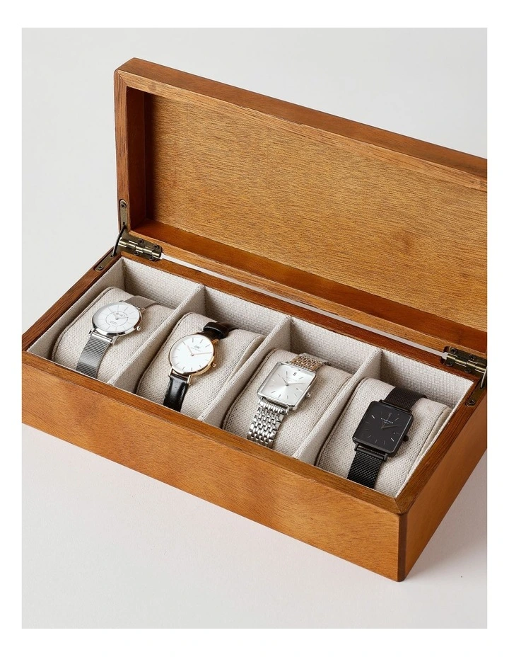 Wooden 4 Compartment Watch Box in Brown image 3