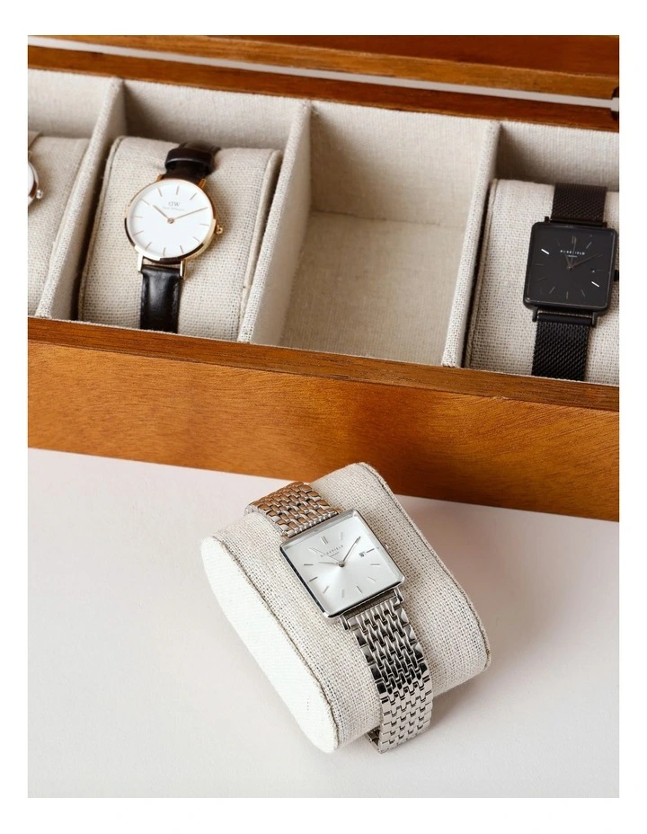 Wooden 4 Compartment Watch Box in Brown image 4