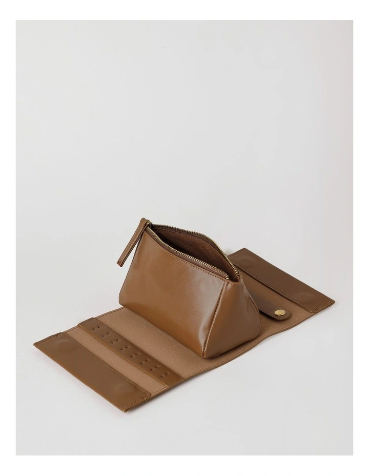 Soft Zip Feature Travel Jewellery Holder in Brown image 2