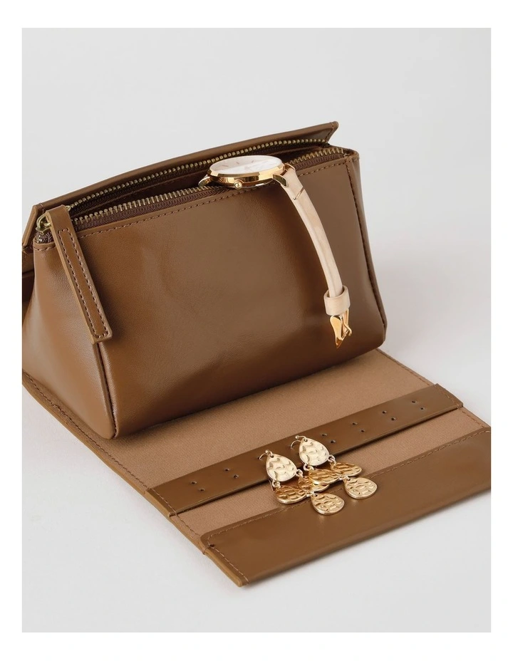 Soft Zip Feature Travel Jewellery Holder in Brown image 3