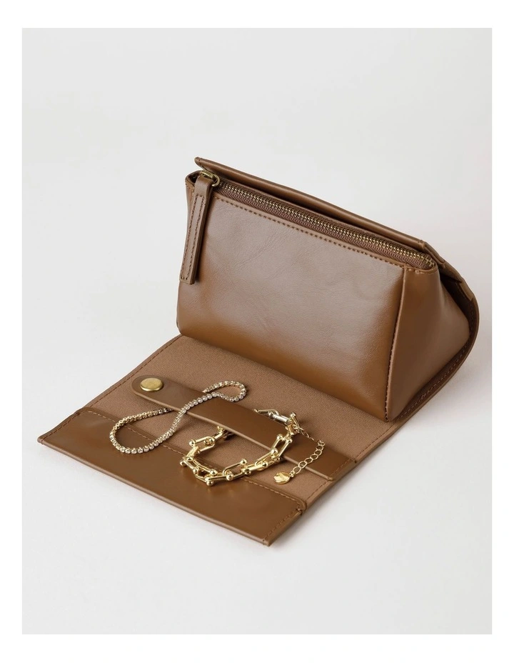Soft Zip Feature Travel Jewellery Holder in Brown image 4
