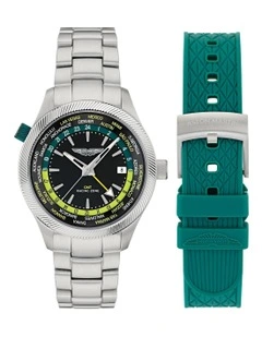 GRZ GMT 41mm MTIZ1F503 Watch Set in Black/Stainless Steel/Podium Green Silicone