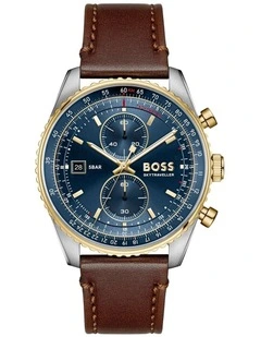 Skytraveller Pro Brown Calfskin Blue Dial Men's Chronograph Watch