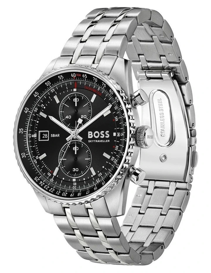 Skytraveller Pro Stainless Steel Black Dial Men's Chronograph Watch image 2