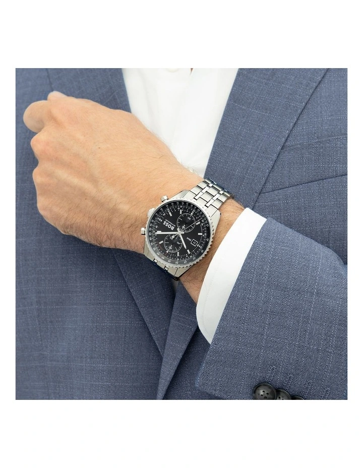 Skytraveller Pro Stainless Steel Black Dial Men's Chronograph Watch image 4