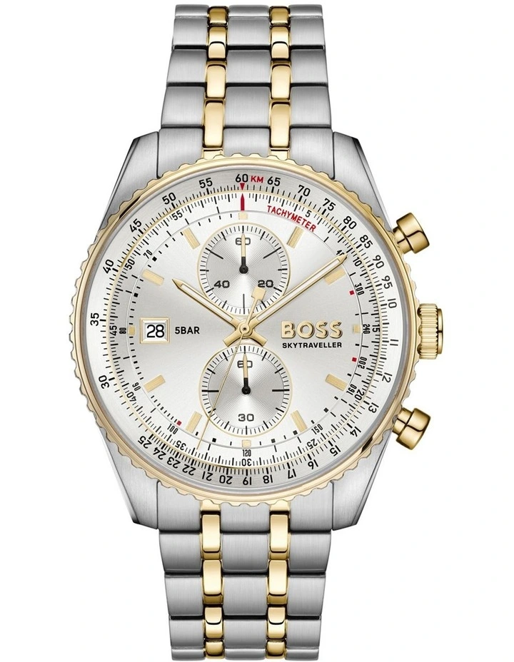 Skytraveller Pro Two-Tone Steel Silver White Dial Chronograph Men's Watch image 1