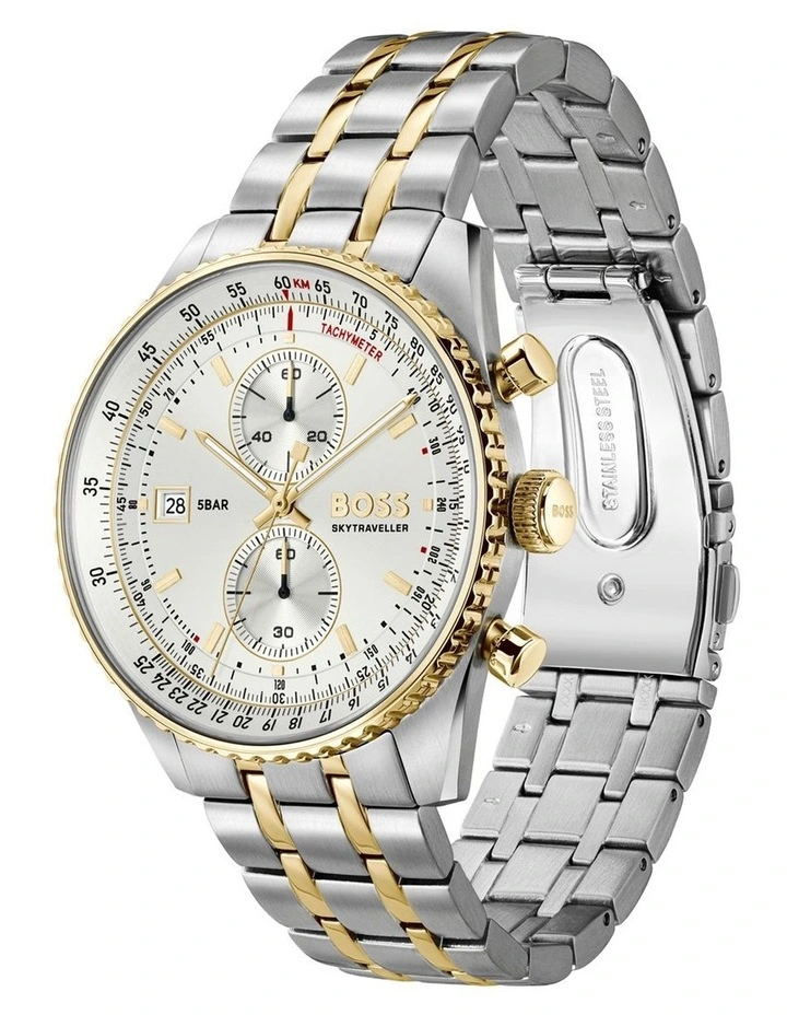 Skytraveller Pro Two-Tone Steel Silver White Dial Chronograph Men's Watch image 2