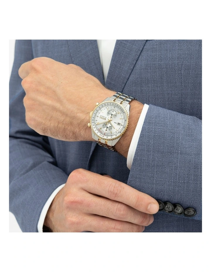 Skytraveller Pro Two-Tone Steel Silver White Dial Chronograph Men's Watch image 4