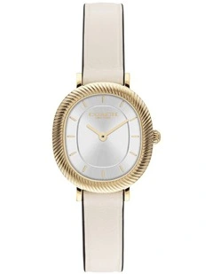 Coach Harlow Chalk Calfskin Silver White Dial Women's Watch