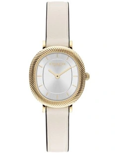 Coach Harlow Chalk Calfskin Silver White Dial Women's Watch