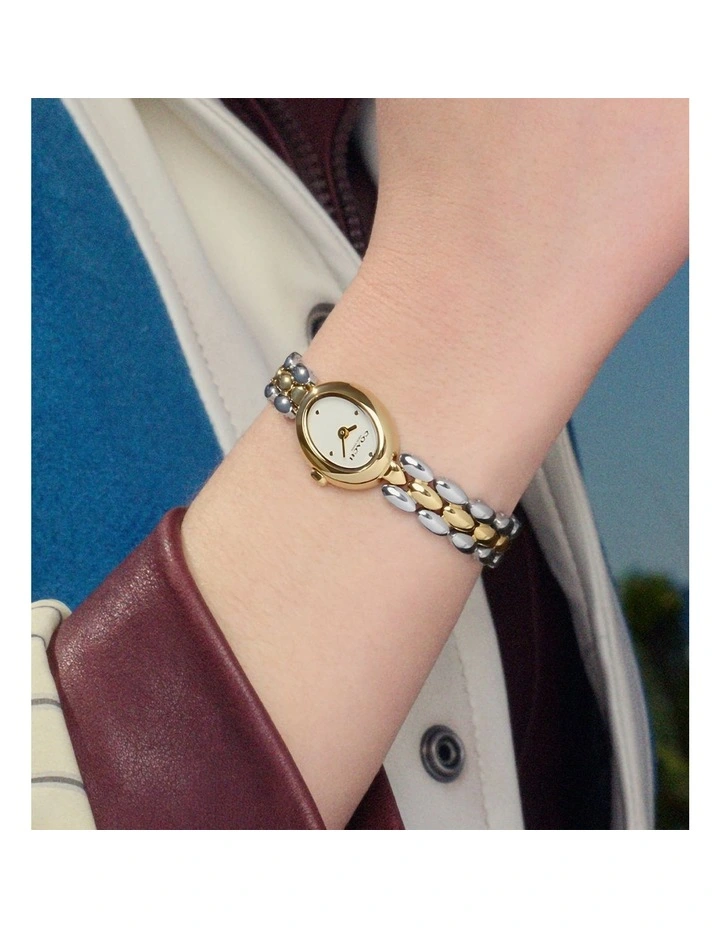 0ammy Stainless Steel & Gold Steel Chalk Dial Women's Watch image 4