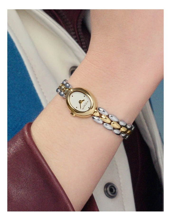 0ammy Stainless Steel & Gold Steel Chalk Dial Women's Watch image 4