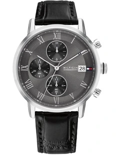 Kane Black Leather Dark Grey Dial Men's Watch