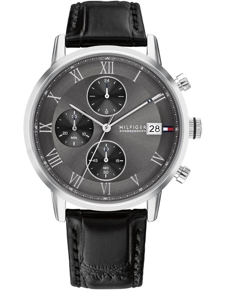Kane Black Leather Dark Grey Dial Men's Watch image 1