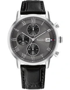 Kane Black Leather Dark Grey Dial Men's Watch