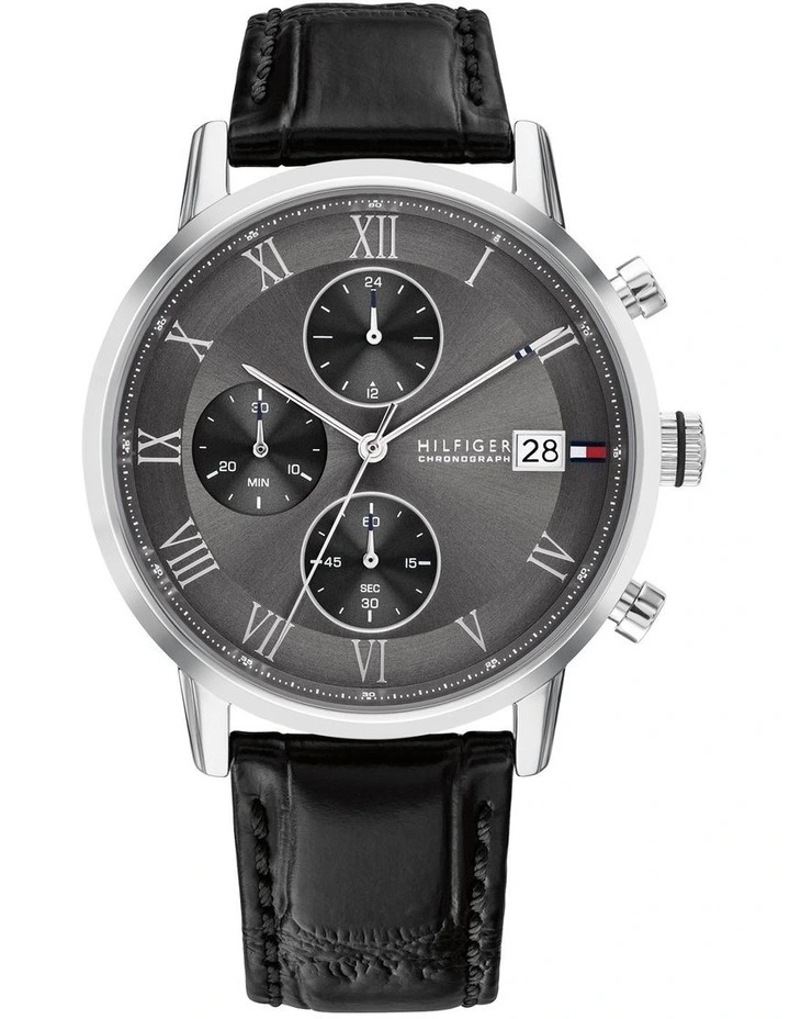 Kane Black Leather Dark Grey Dial Men's Watch image 1