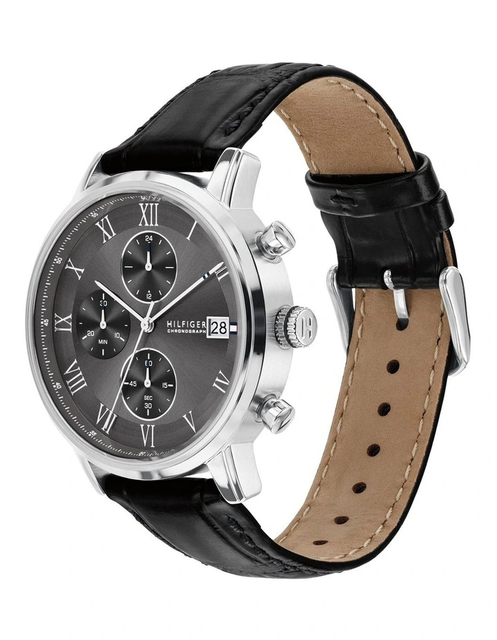 Kane Black Leather Dark Grey Dial Men's Watch image 2