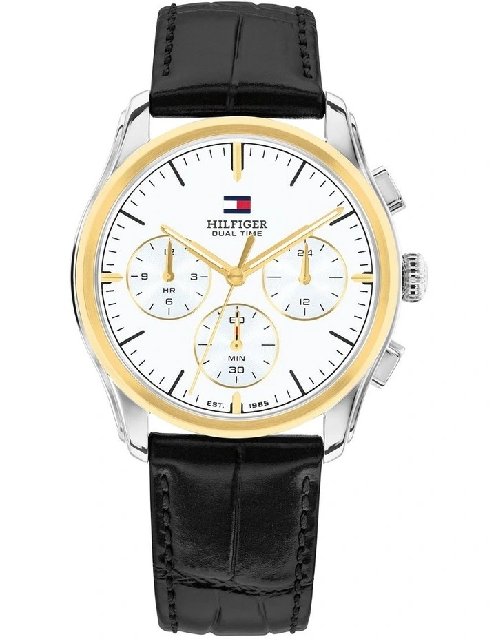 The Empire Black Leather White Dial Men's Watch image 1