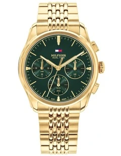 Gold Steel Emerald Green Dial Multi-function Men's Watch