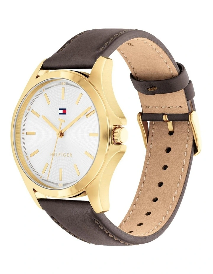 Bruce Dark Brown Leather Silver White Dial Men's Watch image 2