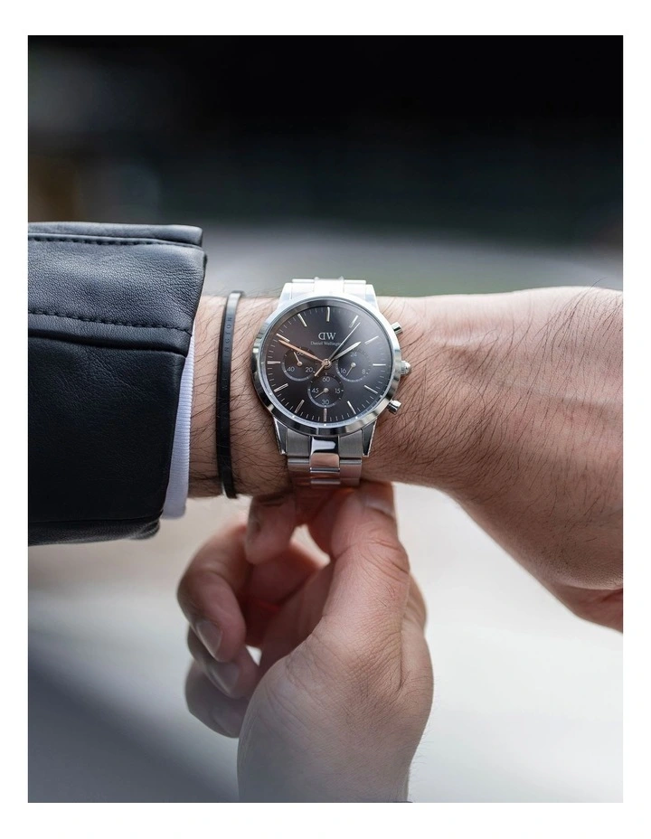 Iconic 42mm Onyx Steel Chronograph Watch in Silver image 2