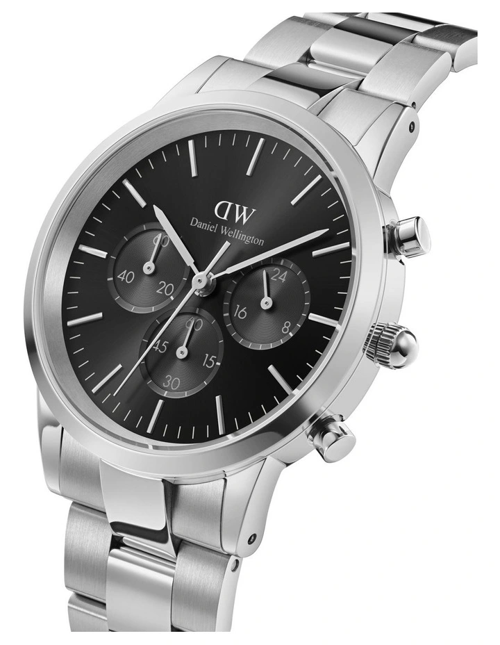 Iconic 42mm Onyx Steel Chronograph Watch in Silver image 4