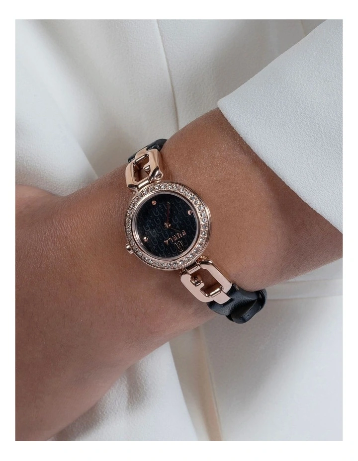 Arco Chain Leather Watch in Black image 6