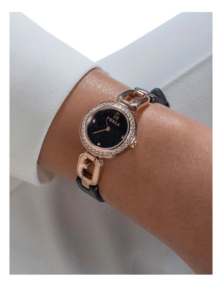 Arco Chain Leather Watch in Black image 7
