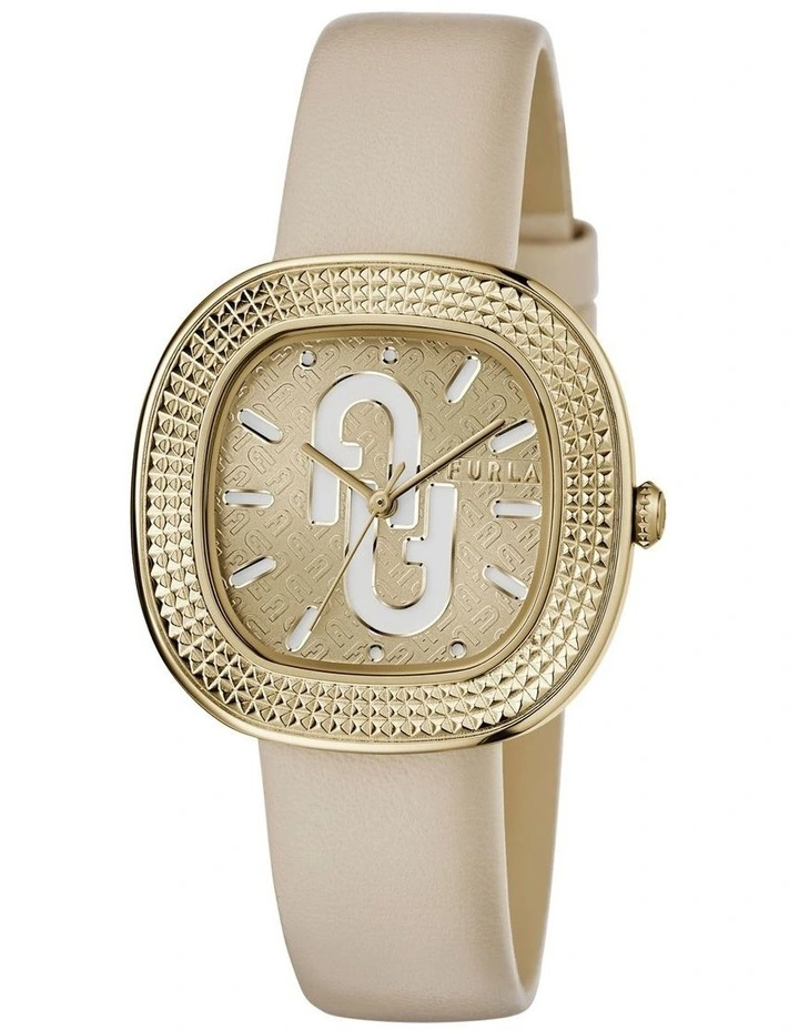 Tv Shape Leather Watch in Gold image 5