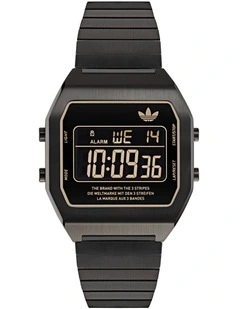 Digital Two Stainless Steel Watch in Black