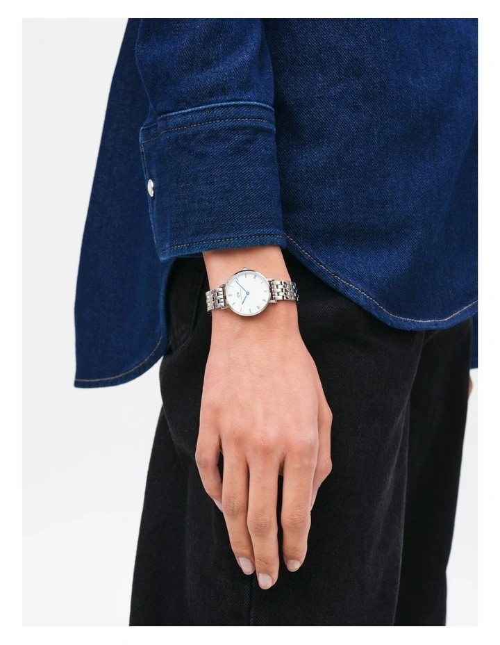 Daniel Wellington Petite Sterling White Dial Silver Mesh Bracelet Watch For Women - DW00100164