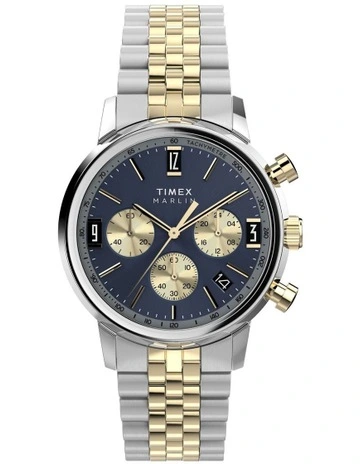 Marlin Quartz Chrono Case Blue Dial Bracelet Watch 40mm in Two Tone