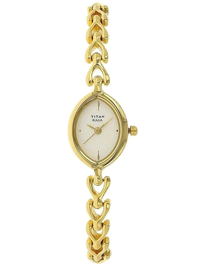 Raga White Dial Watch With Metal Strap in Gold image 1