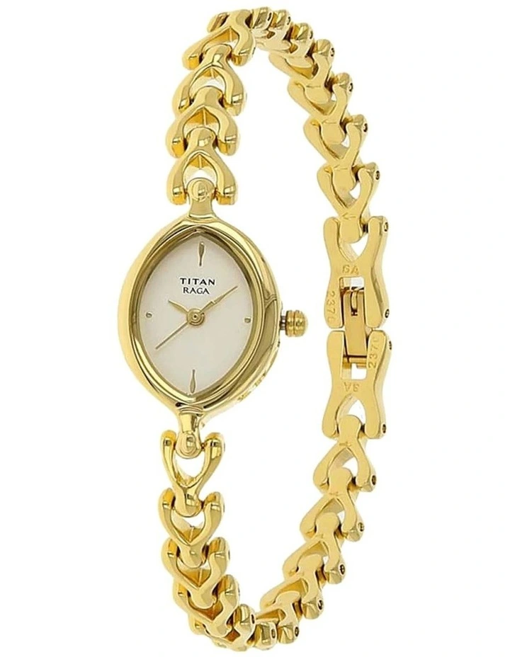 Raga White Dial Watch With Metal Strap in Gold image 2