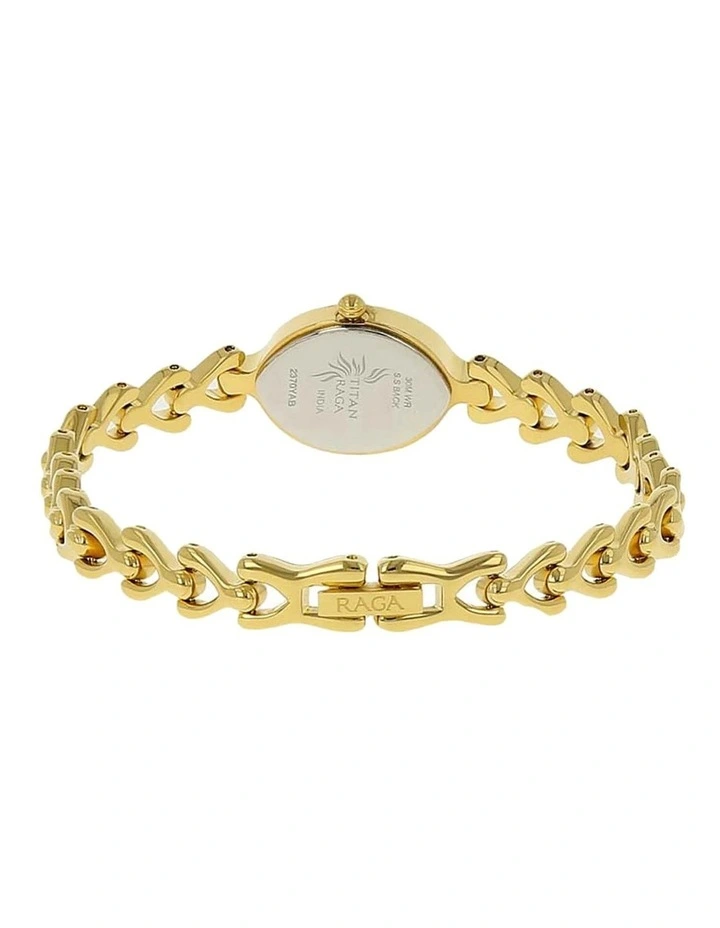 Raga White Dial Watch With Metal Strap in Gold image 4