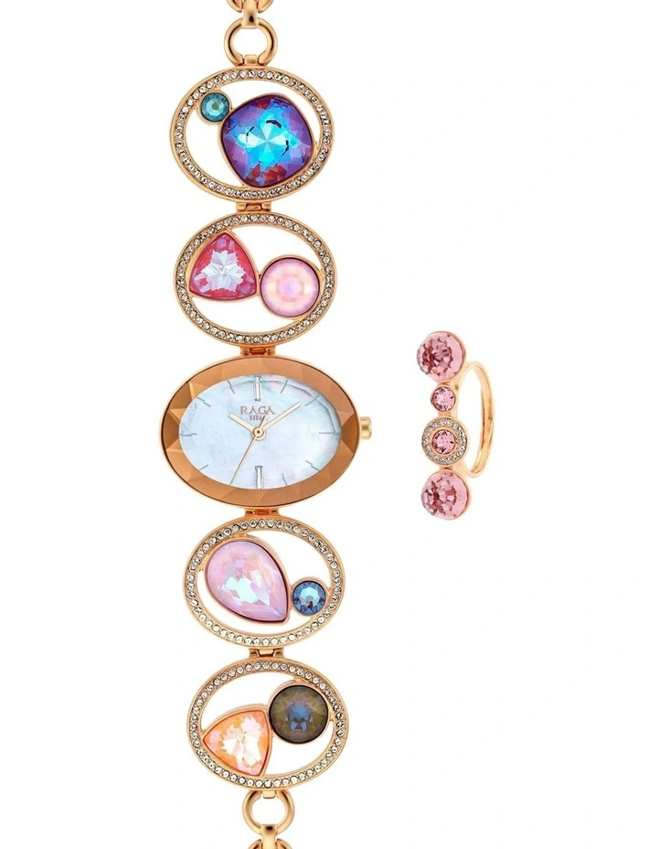 Raga Moments of Joy Dial Analogue Metal Strap Watch in Rose Gold image 2