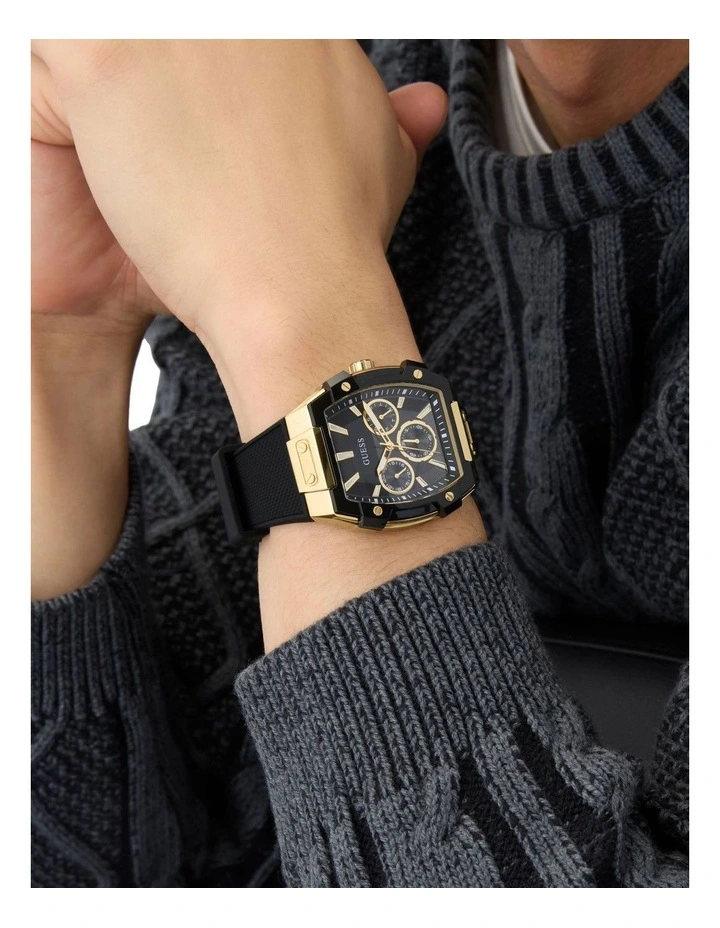 Mens Black Gold Tone Multi-function Watch image 2