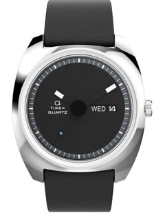 1975 Enigma Leather Strap Watch 37mm in Black