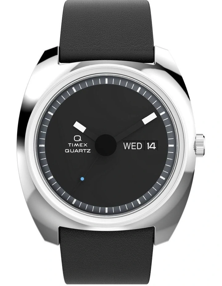 1975 Enigma Leather Strap Watch 37mm in Black image 1