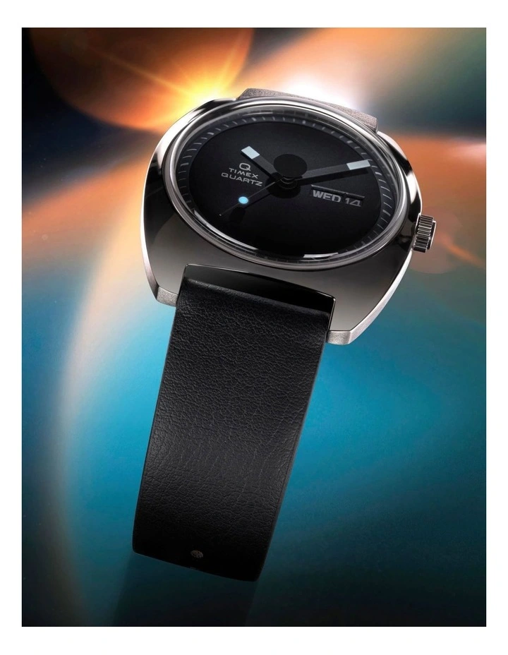 1975 Enigma Leather Strap Watch 37mm in Black image 2
