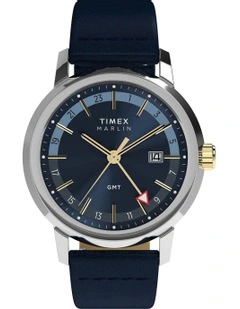 Marlin Quartz GMT Leather Strap Watch 40mm in Blue