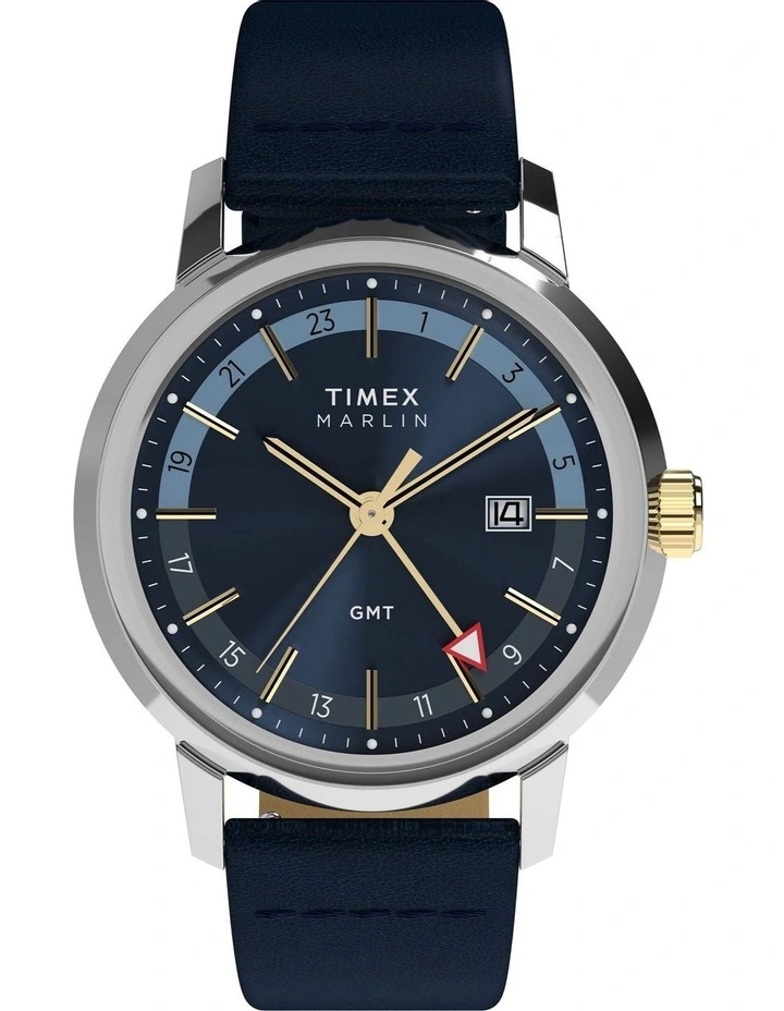 Marlin Quartz GMT Leather Strap Watch 40mm in Blue image 1