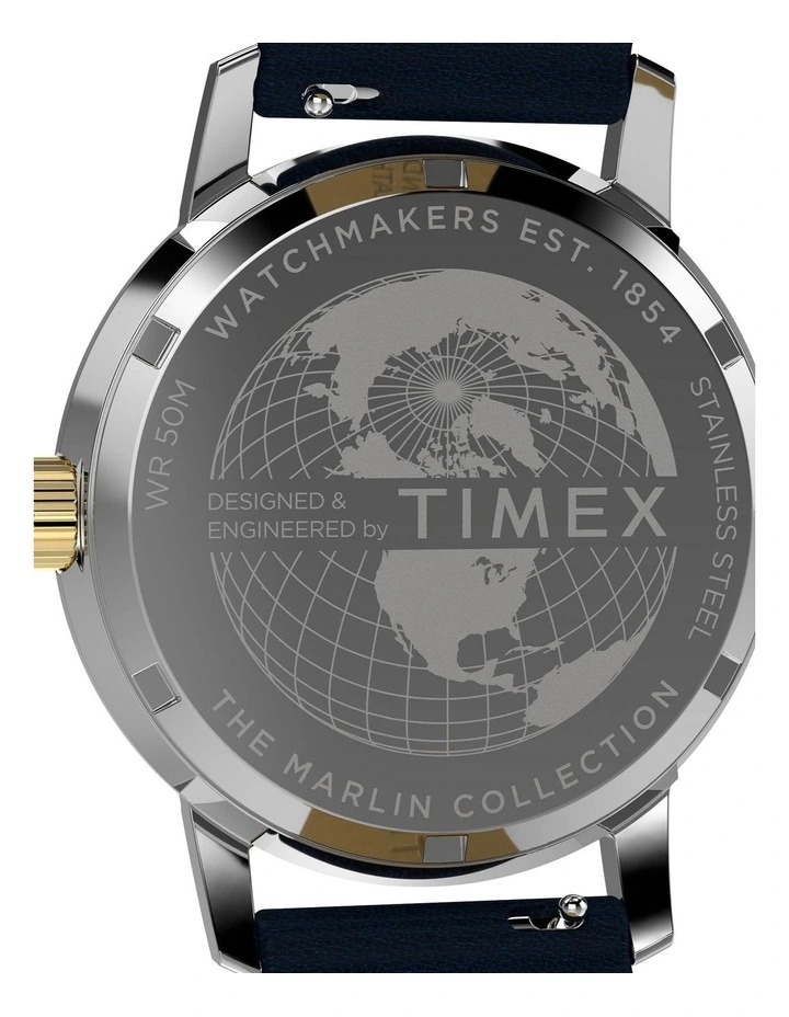 Marlin Quartz GMT Leather Strap Watch 40mm in Blue image 4