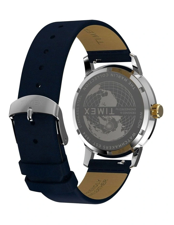 Marlin Quartz GMT Leather Strap Watch 40mm in Blue image 5
